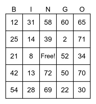 2021 New Years Bingo Card