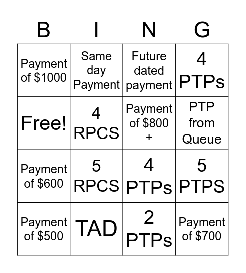 PayUP Bingo Card