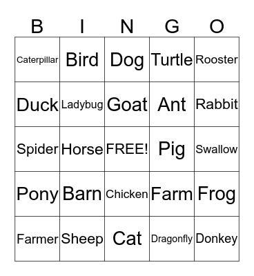 Farm Bingo Card