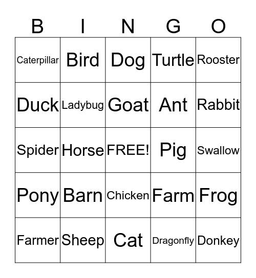 Farm Bingo Card