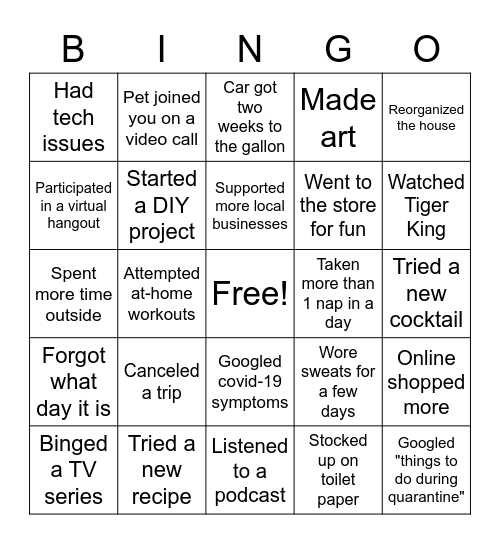 2020 Bingo Card