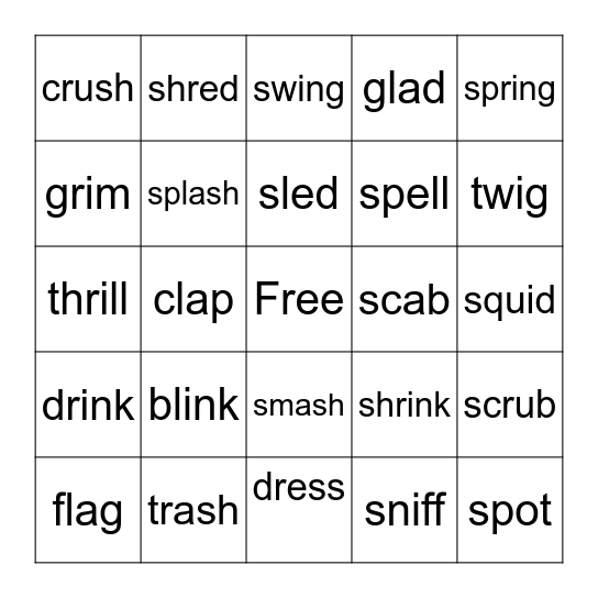 Beginning Blends Bingo Card
