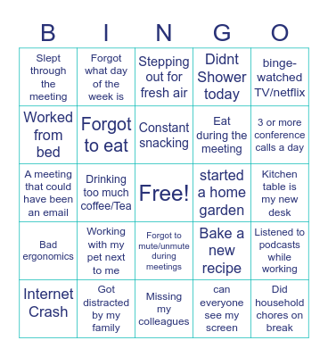 Working from Home Bingo Card