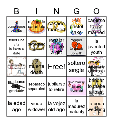 Las fiestas y Las etapas de vida Bingo Card