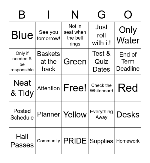 Mrs. Moss Classroom Procedures Bingo Card