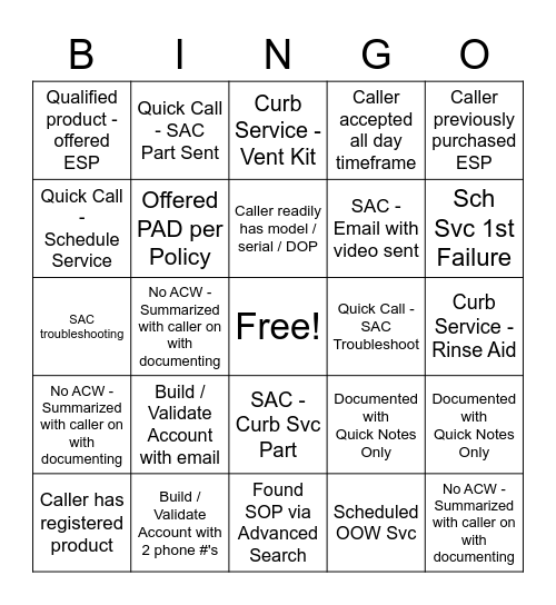 Scheduling Bingo Card