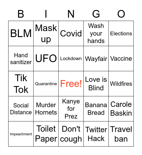 New Year Bingo Card