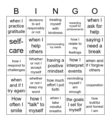 Things I Can Control Bingo Card