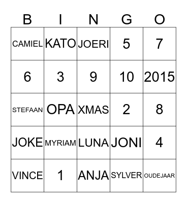 NIEUWJAAR 2015 Bingo Card