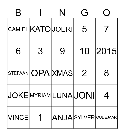 NIEUWJAAR 2015 Bingo Card