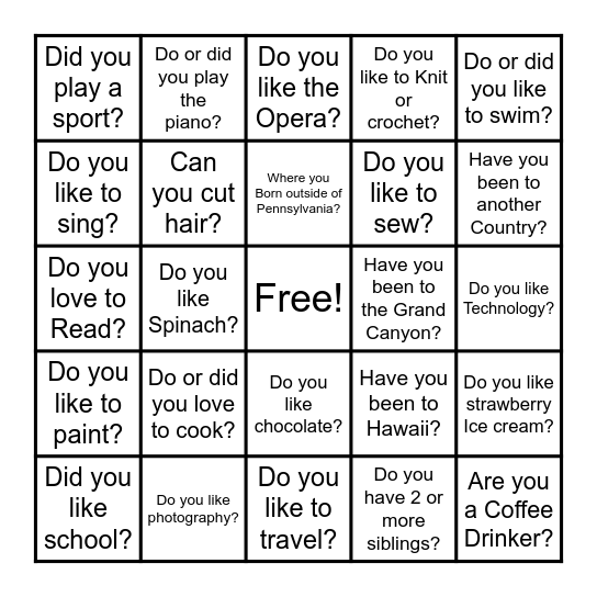 ALL ABOUT YOU Bingo Card