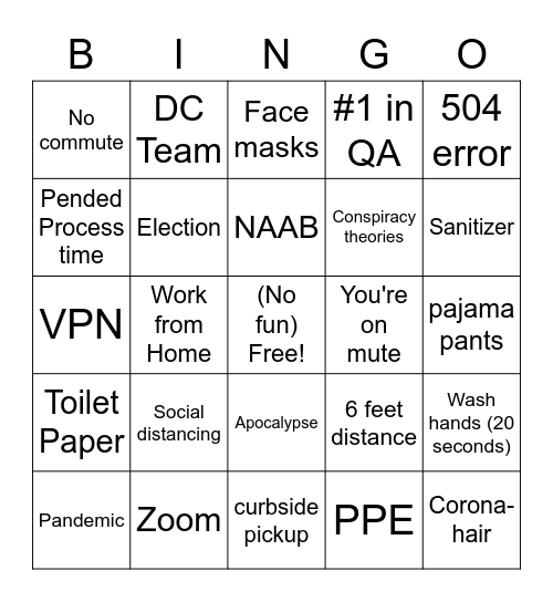 2020 Bingo Card