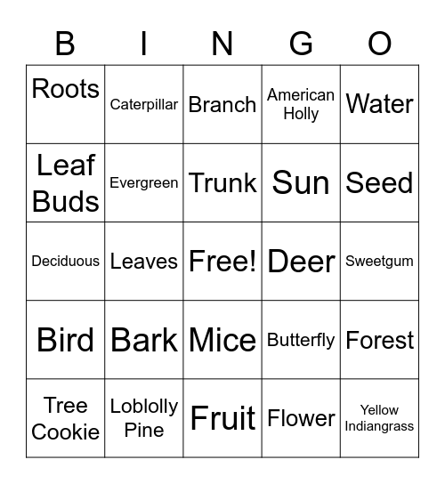 Bingo on the Board Walk: Tree Edition Bingo Card