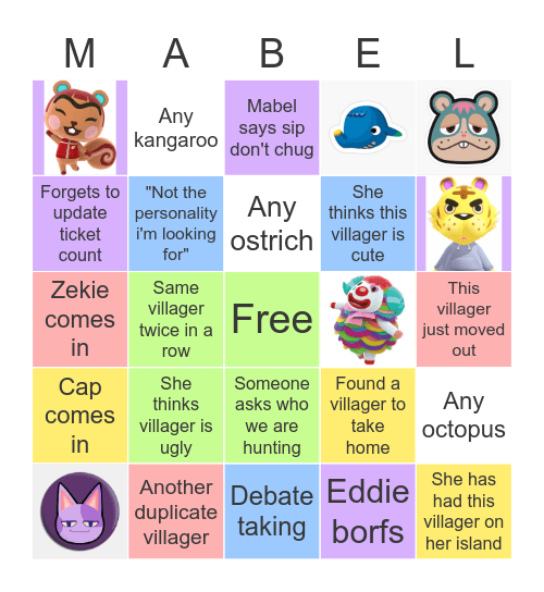 Villager Hunting Bingo Card