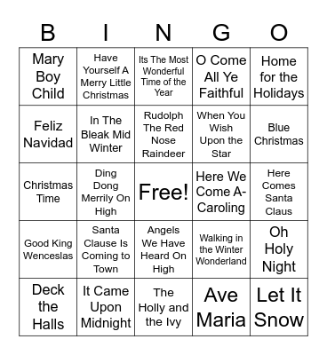 Holiday Music Bingo Card