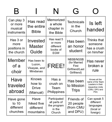 DEI Team Philippines BINGO Card