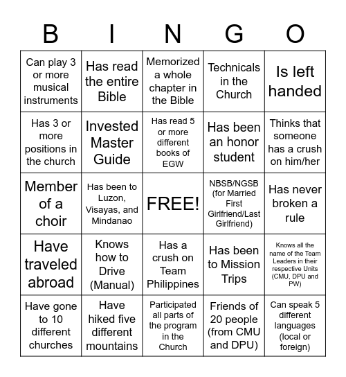 DEI Team Philippines BINGO Card