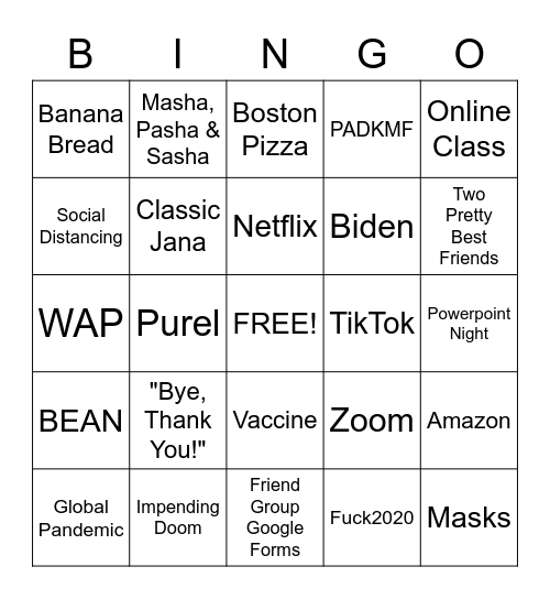 New Year's Bingo 2020 Bingo Card