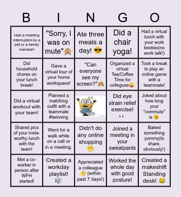 Remote Work Bingo Card