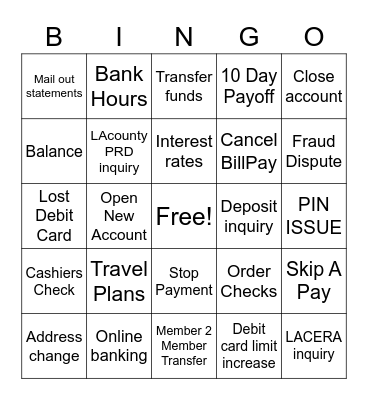 Call Center Bingo Card