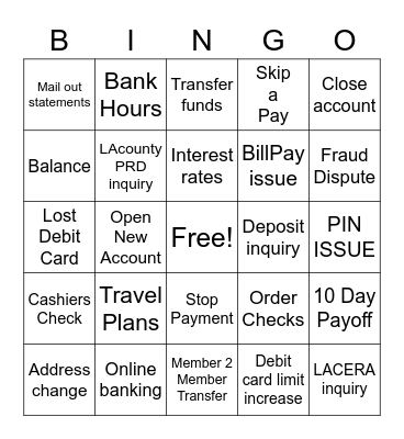 Call Center Bingo Card
