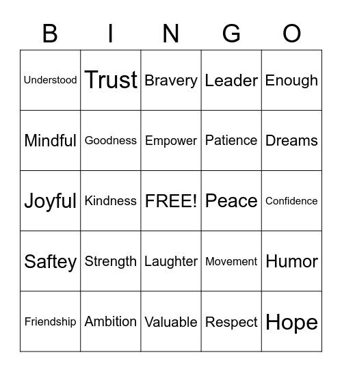 Empowerment Bingo Card