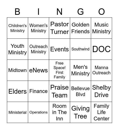 Diaconate Fellowship Bingo Card