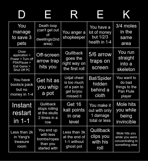 Dwellings Bingo Card