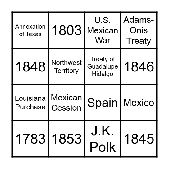 Westward Expansion Bingo Card