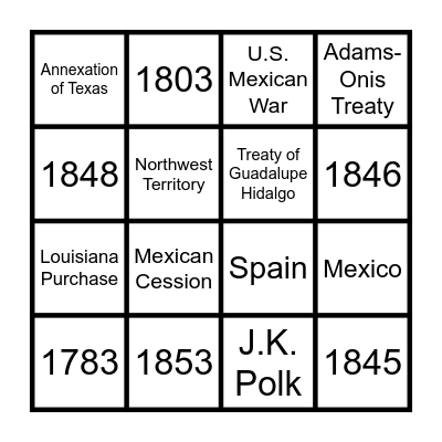 Westward Expansion Bingo Card