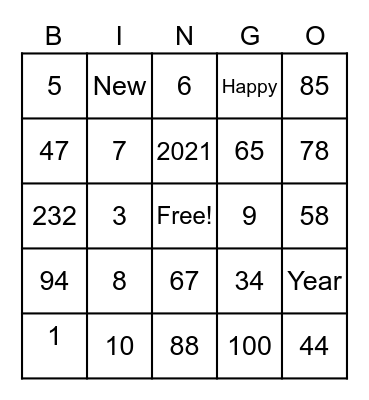 Lucky New Year 2020 Bingo Card