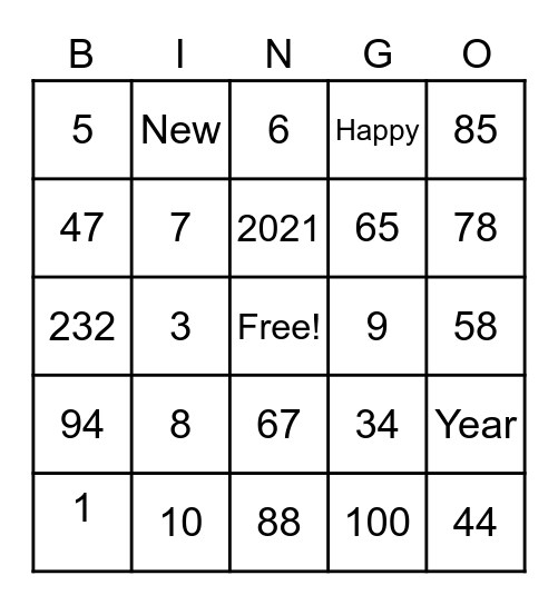 Lucky New Year 2020 Bingo Card