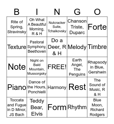 Musical Bingo! Bingo Card