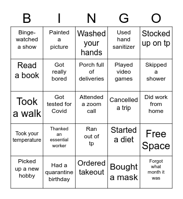 2020 Recap Bingo Card