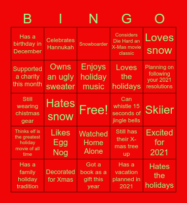 Virtual Holiday Bingo Card