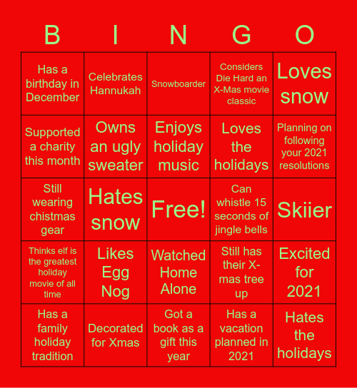 Virtual Holiday Bingo Card