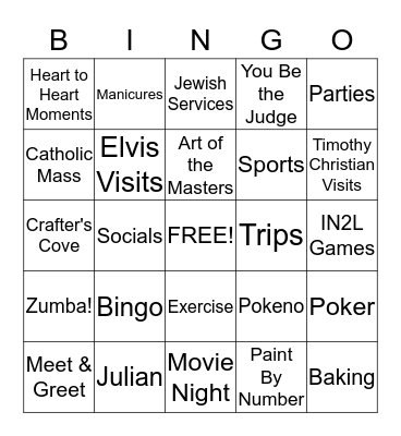 Activity Bingo Card