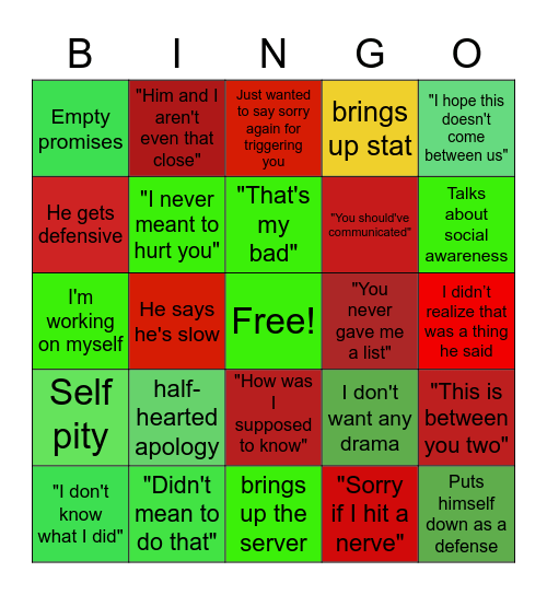 Christmas Apology Bingo! Bingo Card
