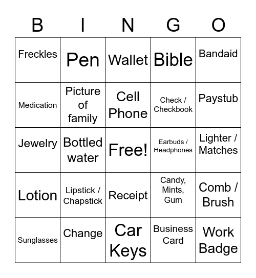 Pocket or Purse BINGO Card