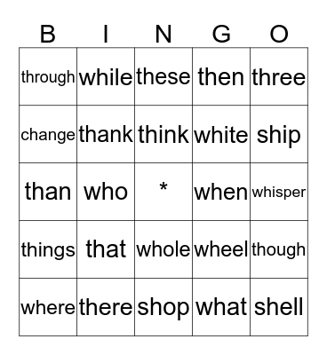Sh, Th, Wh Bingo Card