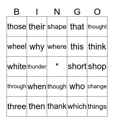 Sh, Th, Wh Bingo Card