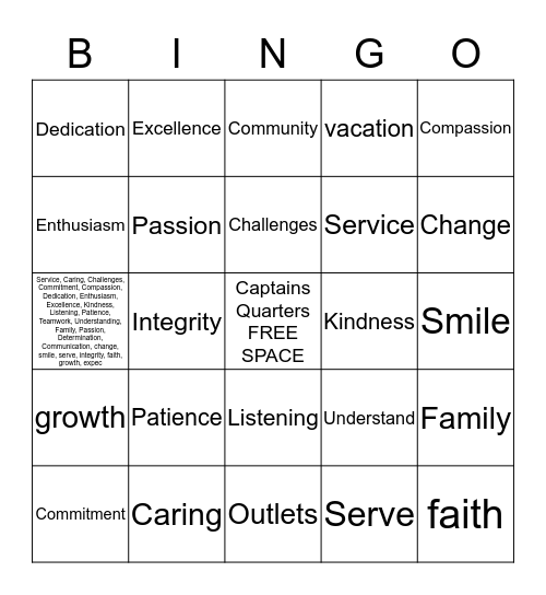 Captains Quarters New Hire Orientation  Bingo Card