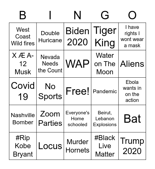 2020 GTFO Bingo Card
