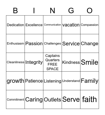 Captains Quarters New Hire Orientation  Bingo Card