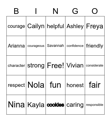 Girl Scout Troop 18780 Bingo Card