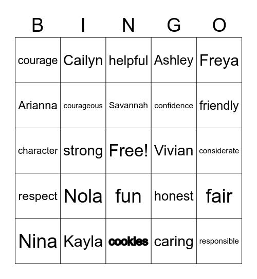 Girl Scout Troop 18780 Bingo Card