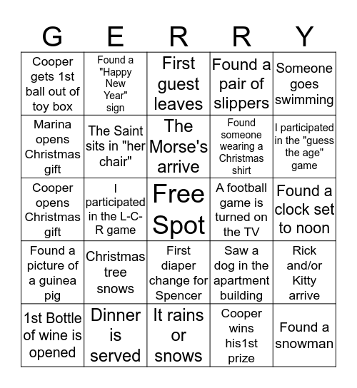 Happy Holidays Love, Gerr Bingo Card