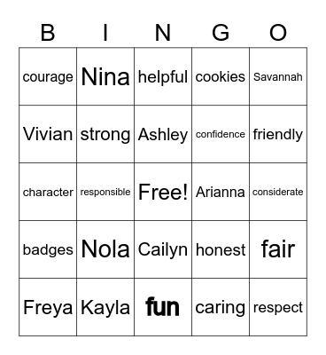 Troop 18780 Bingo Card