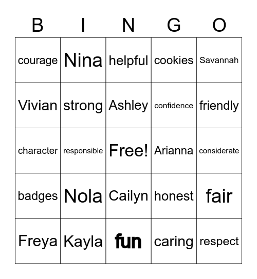 Troop 18780 Bingo Card