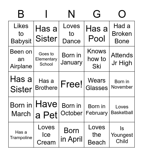 Bs Getting to Know You Bingo Card